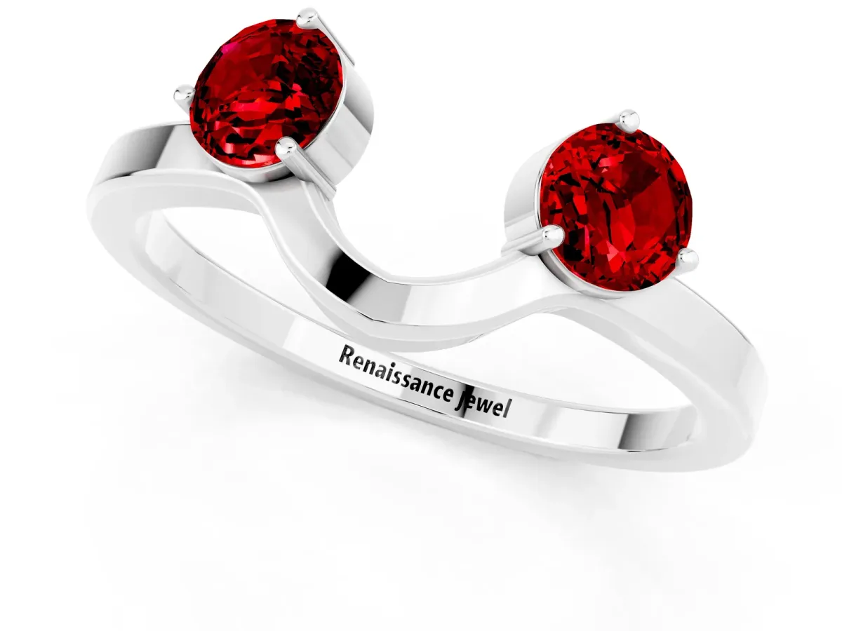 Dual Round Ruby Open Band Ring with Prong Setting White gold