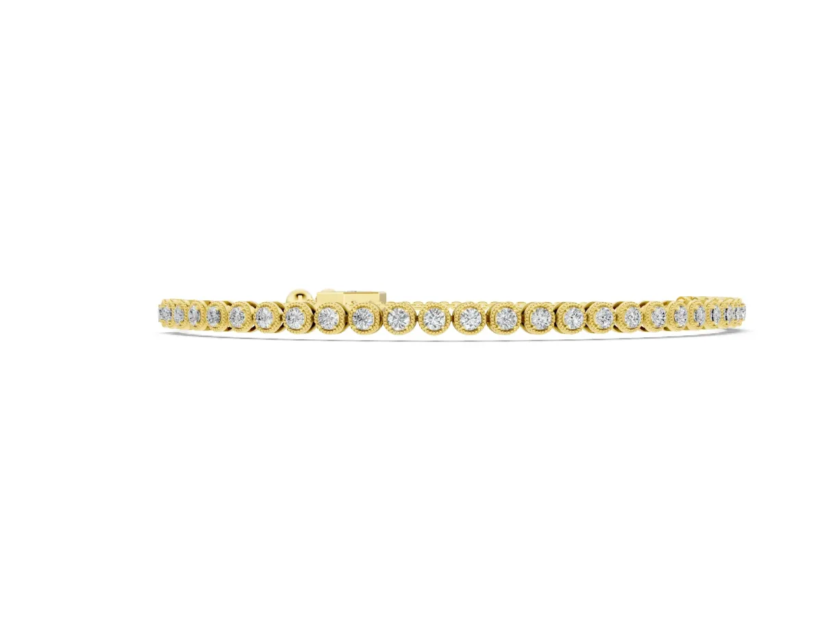Round Bezel-Set Diamond Tennis Bracelet with Adjustable Box Chain Yellow gold