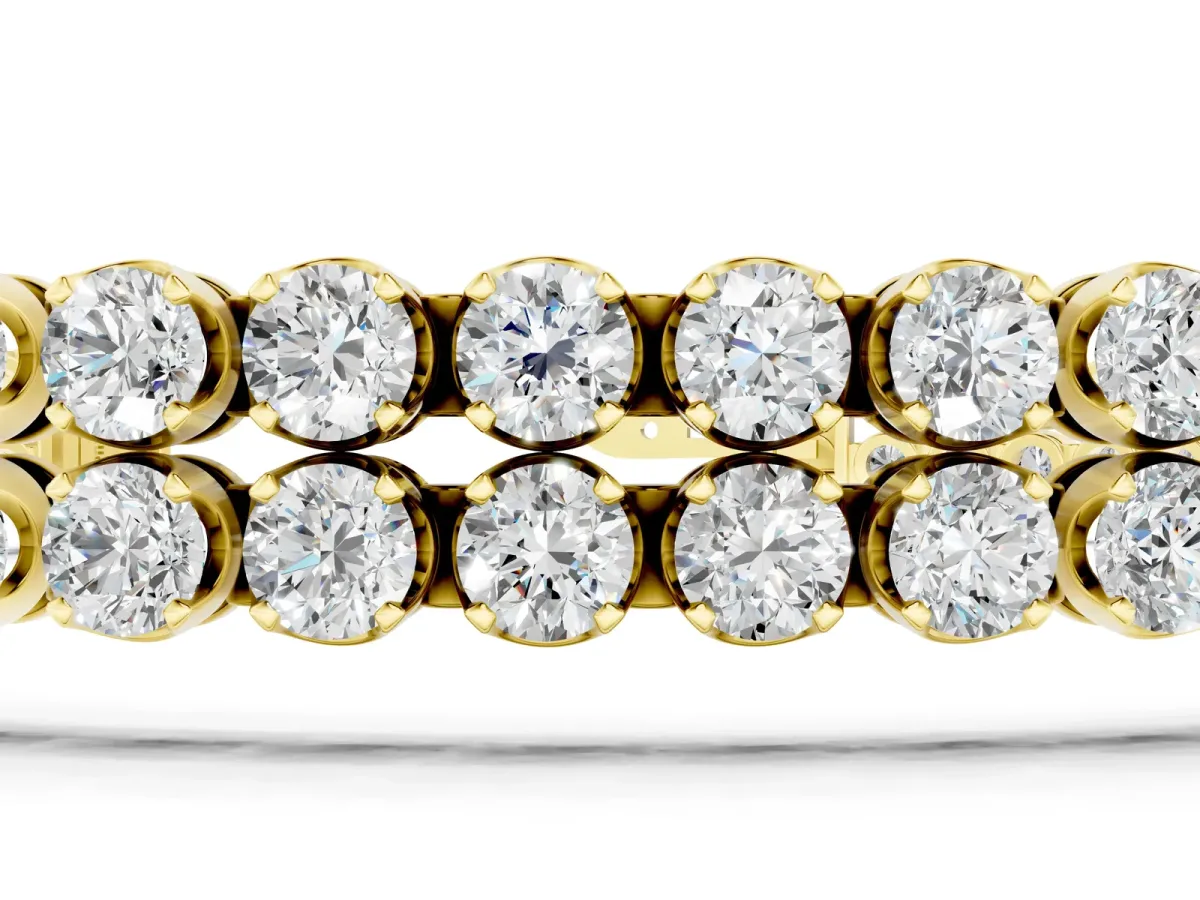 Double Row Round Diamond Tennis Bracelet with Prong Setting Yellow gold