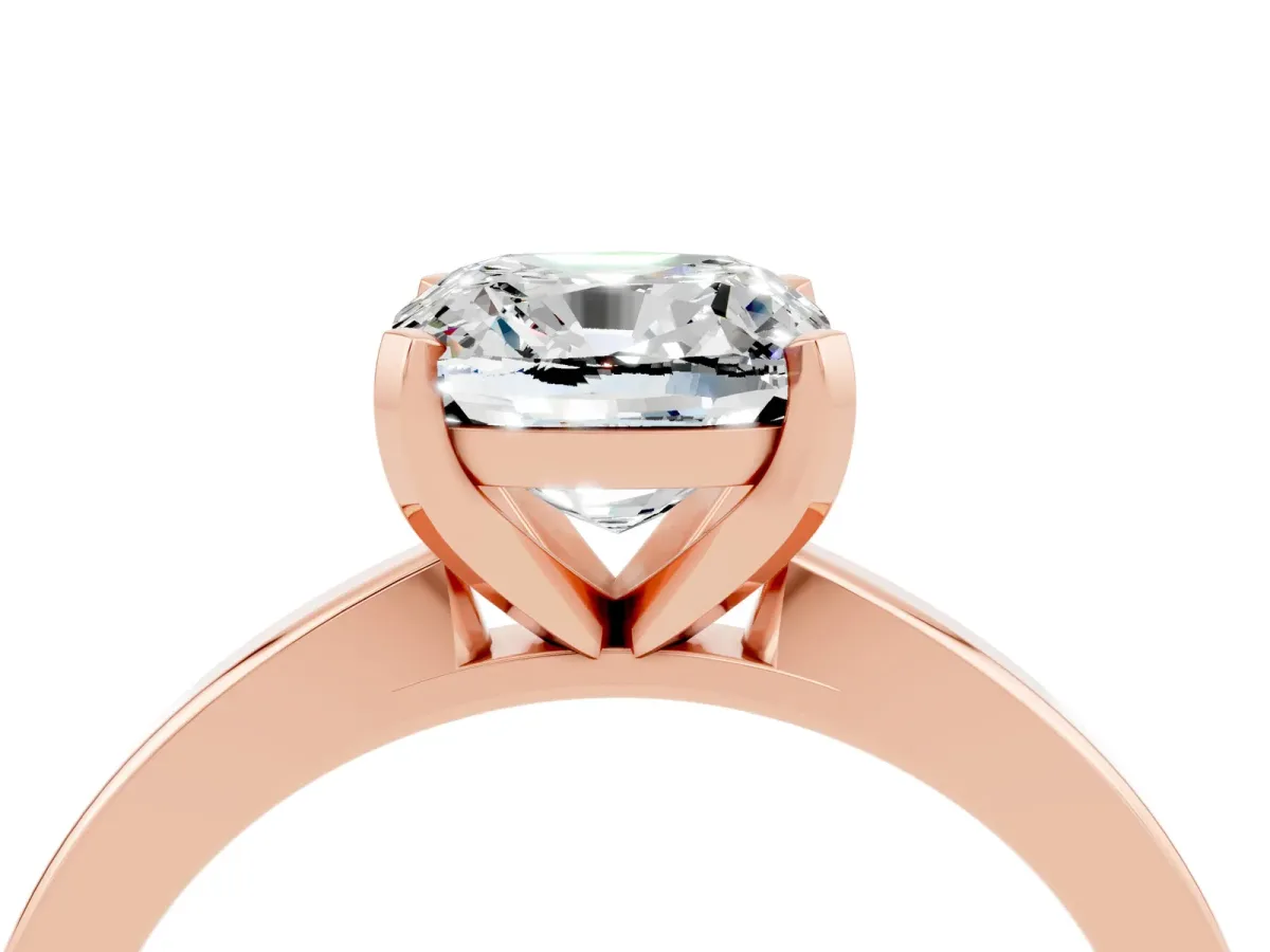 Cushion Cut Moissanite Solitaire Engagement Ring with Classic Band and Four-Prong Setting Rose gold