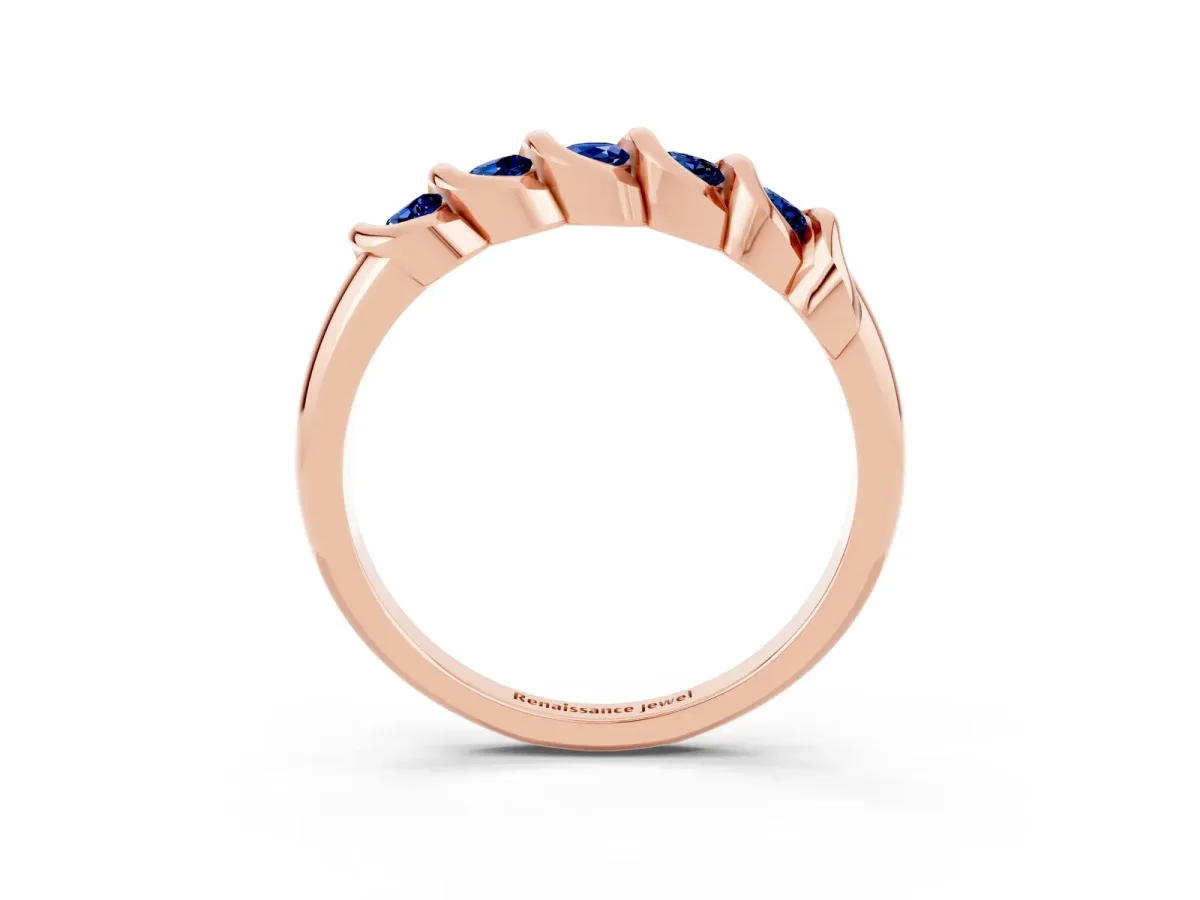 Round Blue Sapphire Eternity Band with Twist Prong Setting Rose gold