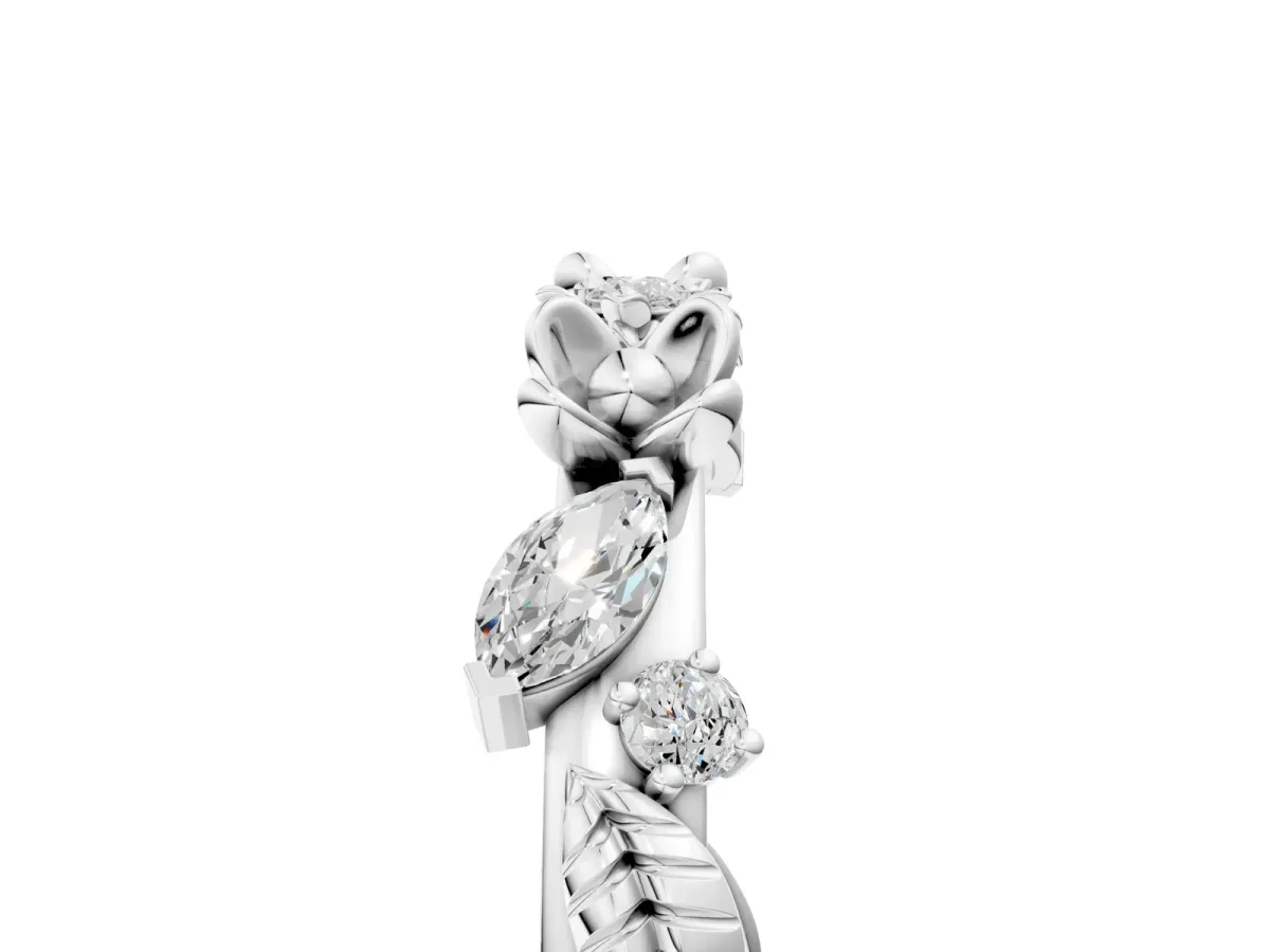 Floral Diamond Band with Round and Marquise Stones, White Gold, Prong Setting Platinum