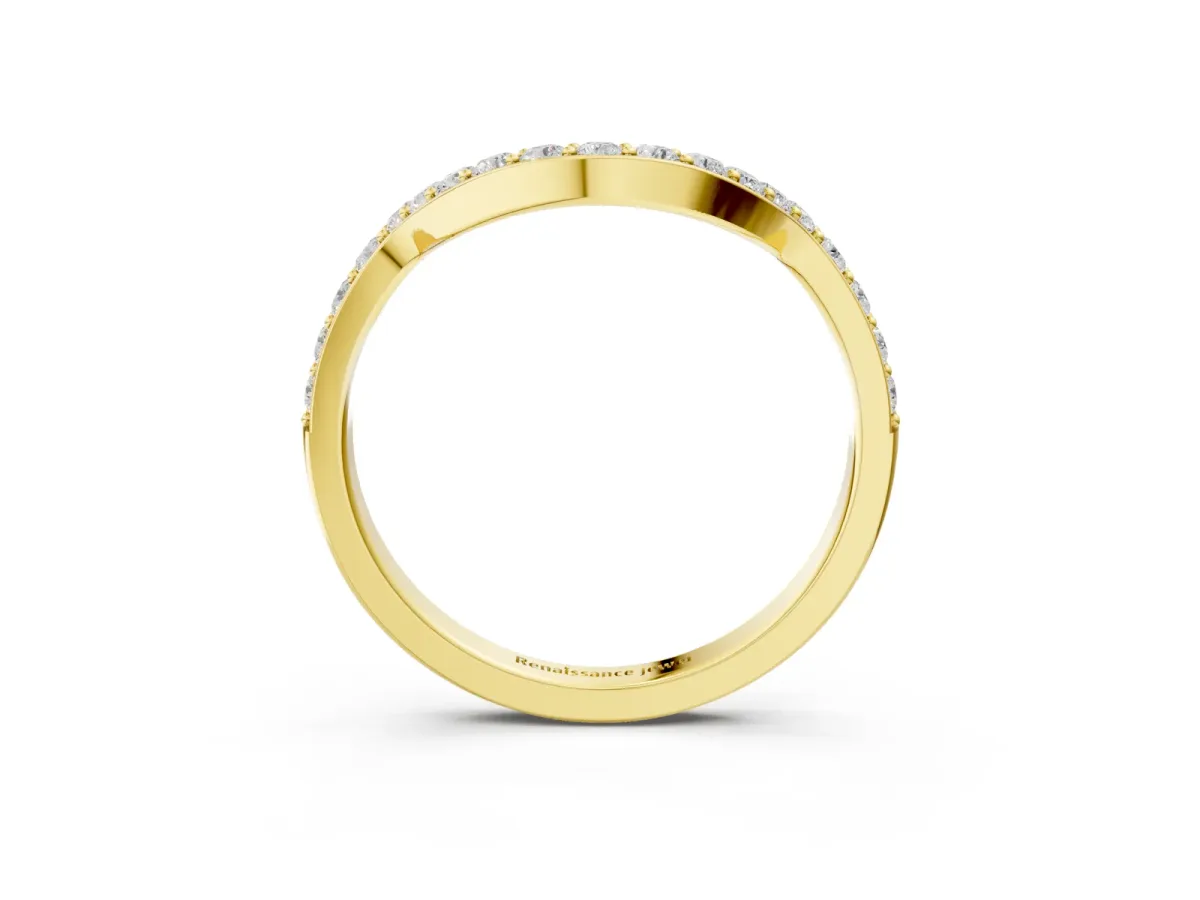 Round Diamond Pavé Set Curved Band with U-Prong Setting Yellow gold