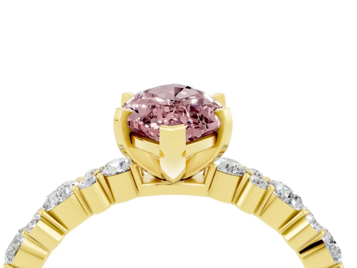 Marquise Cut Morganite Side Stone Solitaire Ring with Round and Four-Prong Setting Yellow gold