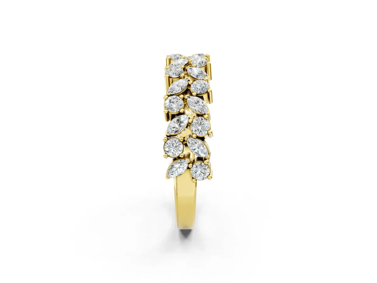 Pave Marquise and Round Diamond Eternity Band with Prong Setting Yellow gold