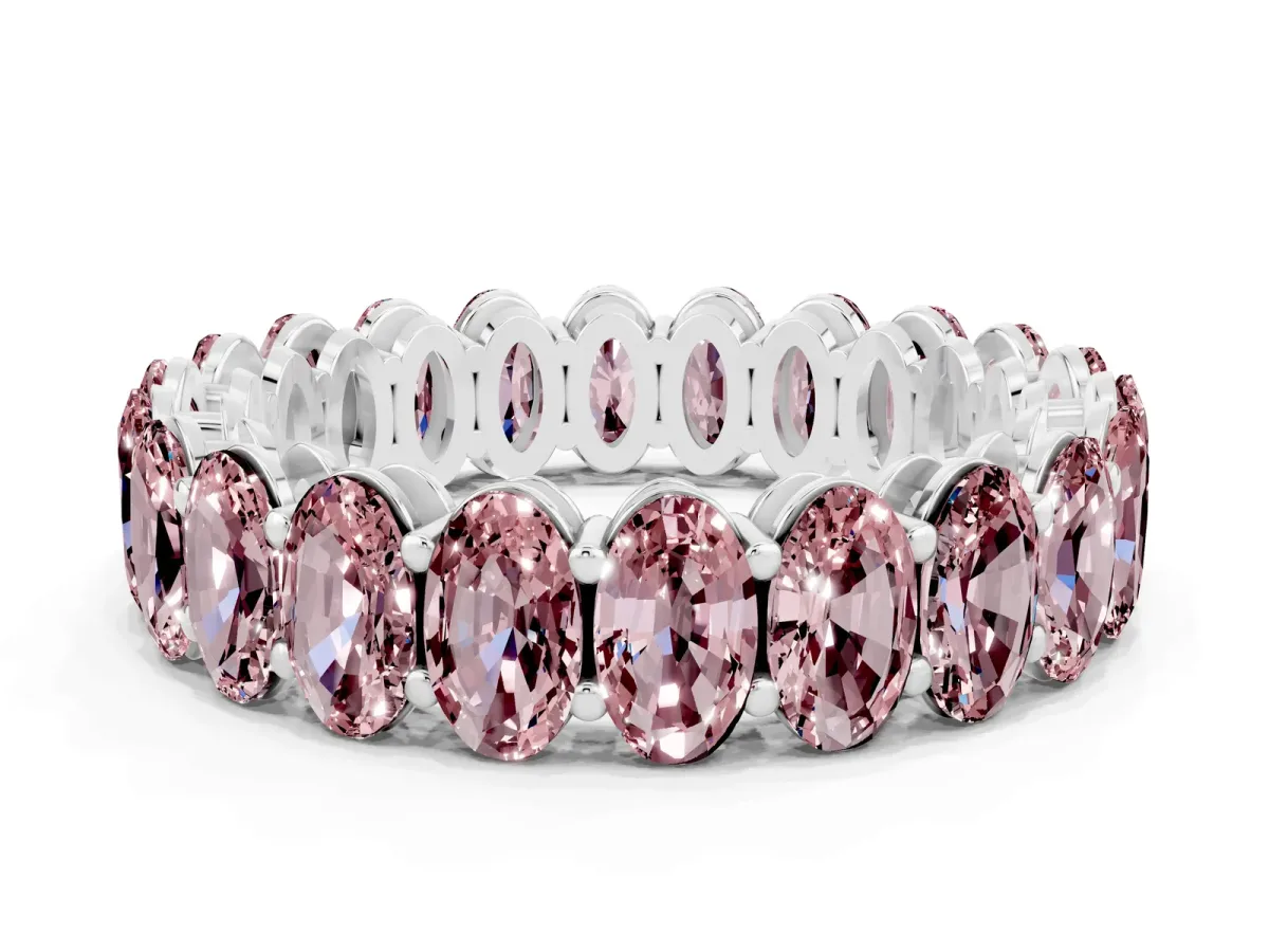 Oval Cut Morganite Eternity Band with Shared Prong Setting Platinum
