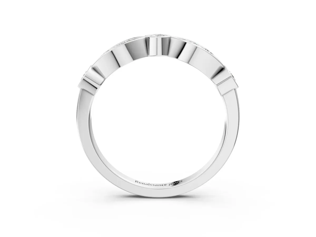 Bezel Set Round Diamond Marquise Band Platinum