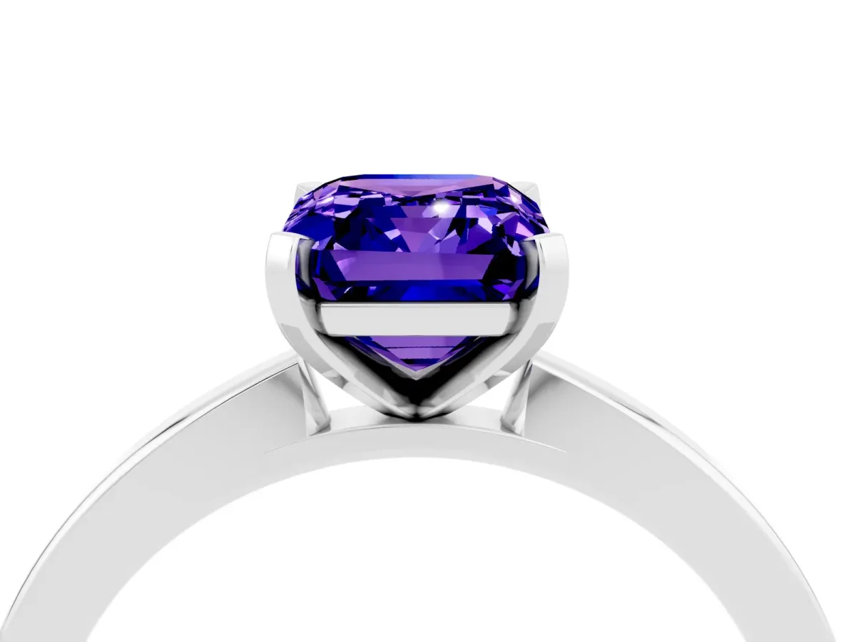 Emerald Cut Tanzanite Solitaire Engagement Ring with Classic Band and Four-Prong Setting White gold