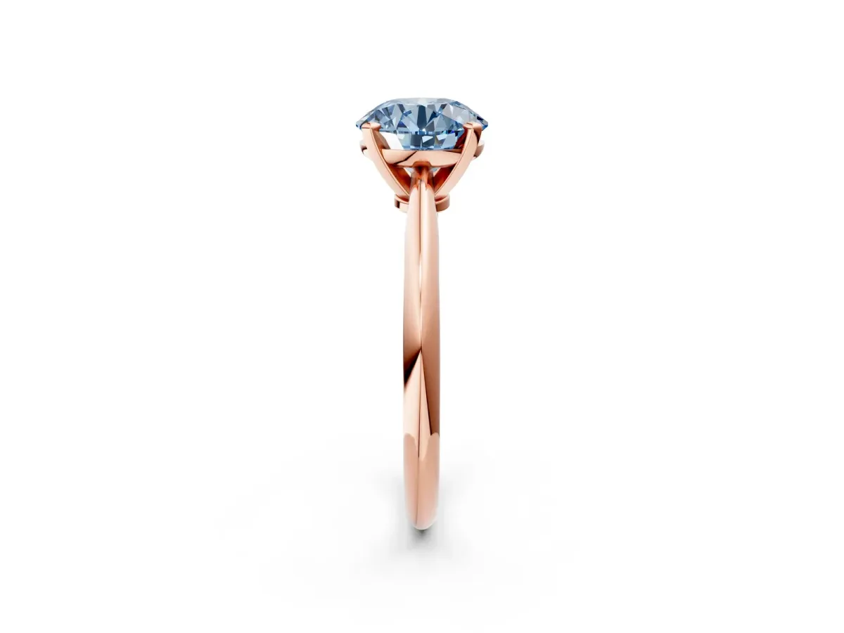 Fancy Blue Round Cut Diamond Solitaire Engagement Ring with Classic Band and Four-Prong Setting Rose gold