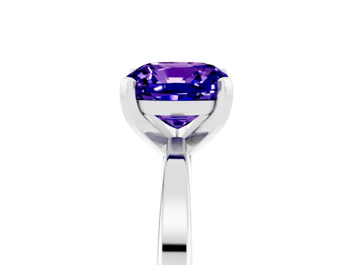 Cushion Cut Tanzanite Solitaire Engagement Ring with Classic Band and Four-Prong Setting Silver
