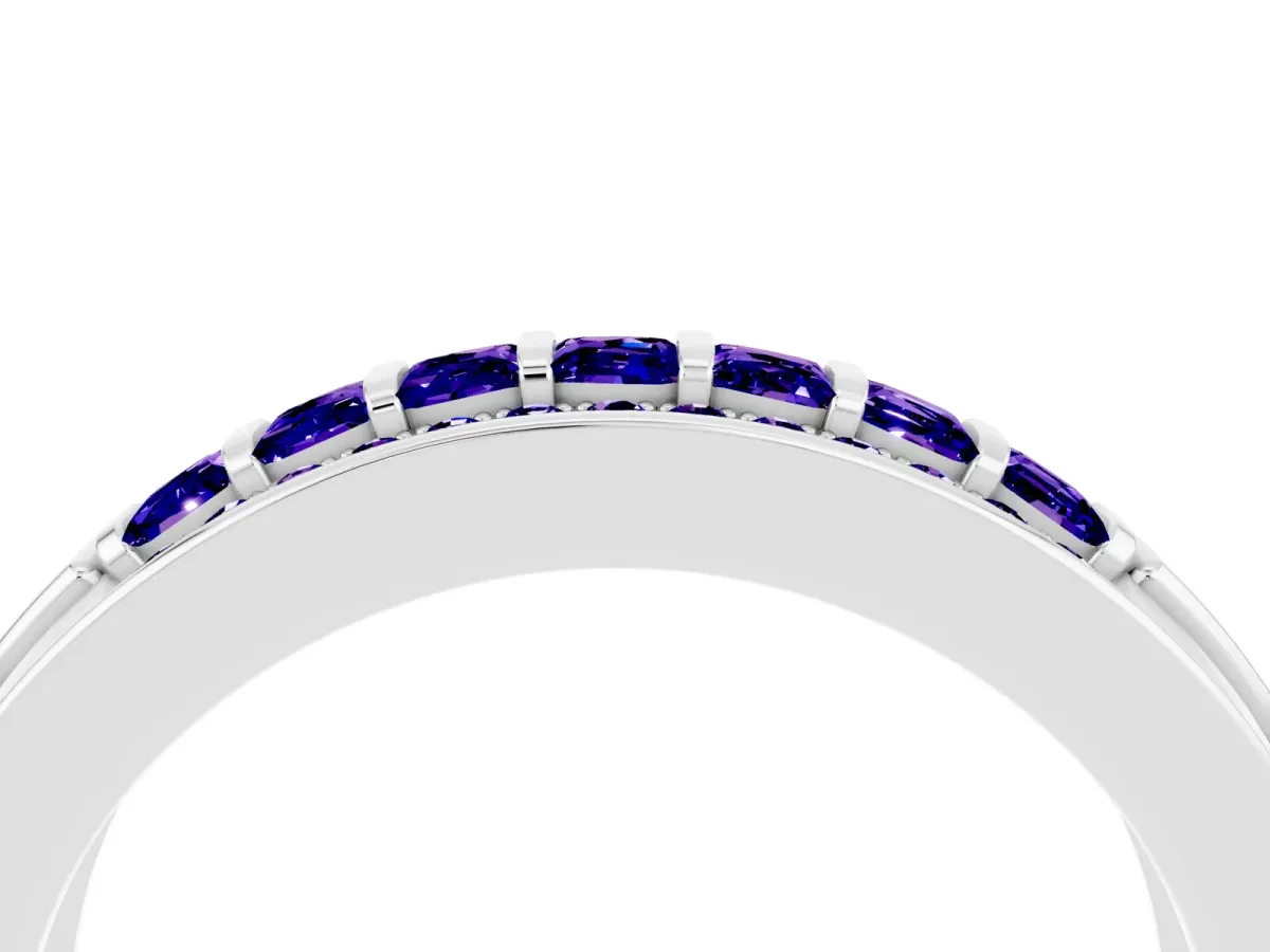 Bar-Set Princess Cut Tanzanite Pavé Band White gold
