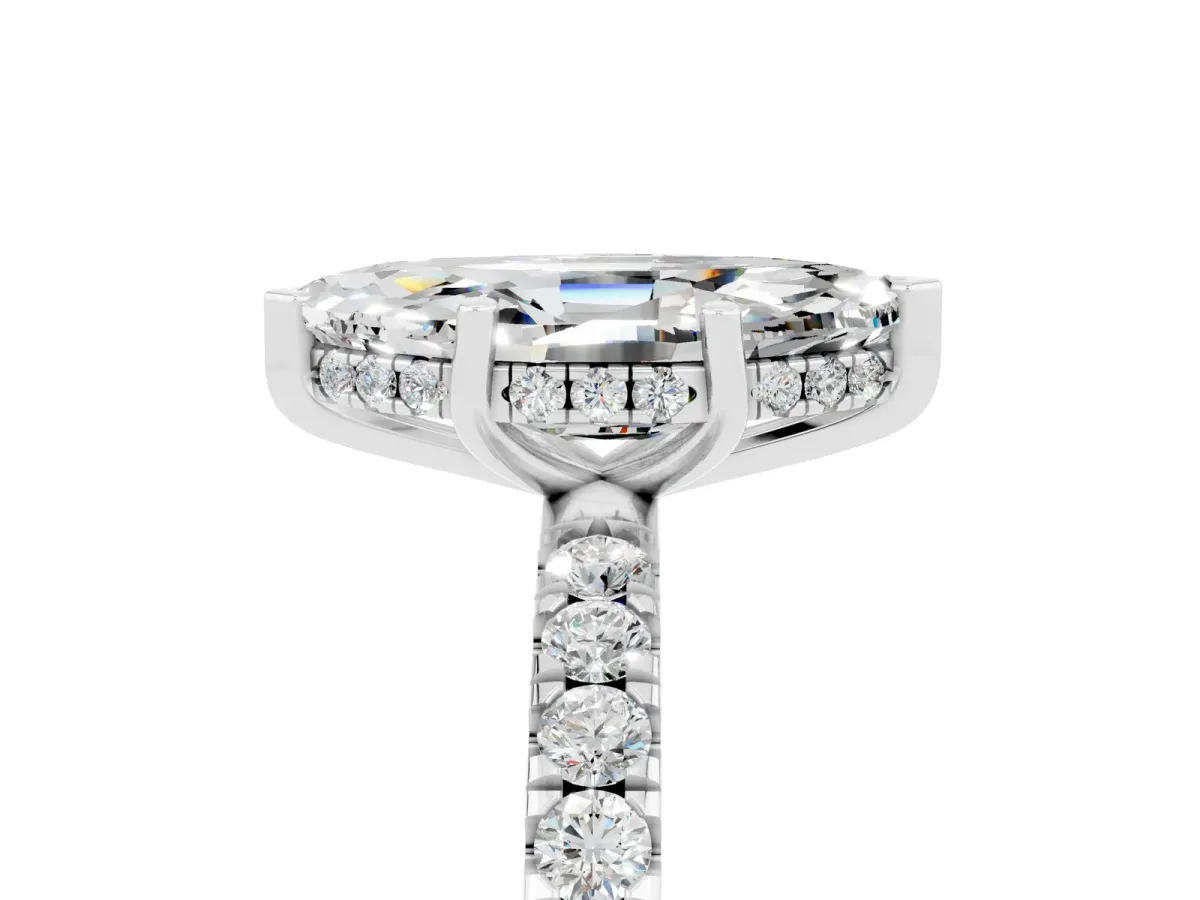Marquise Cut Moissanite Pave Band Solitaire Ring with Round and Prong Setting Platinum