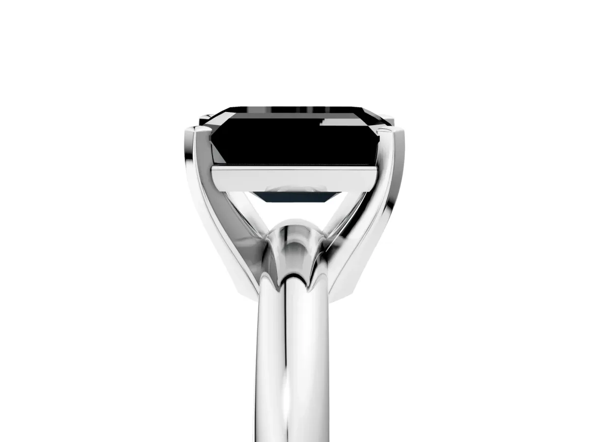 Fancy Black Emerald Cut Diamond Solitaire Engagement Ring with Round Band and Four-Prong Setting White gold