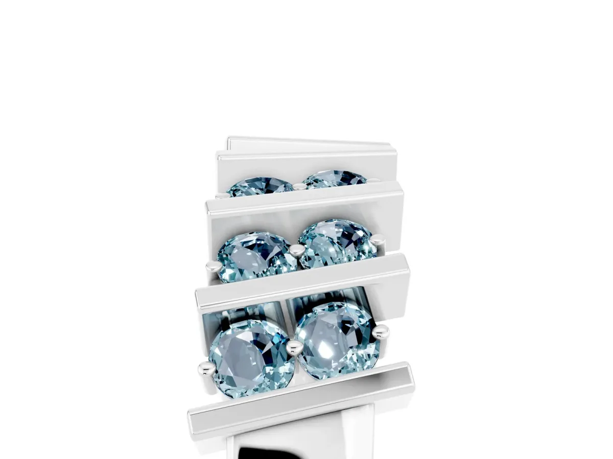 Channel Set Round Aquamarine Anniversary Band with Vertical Prongs Silver