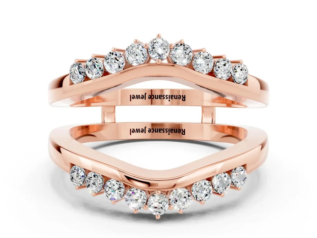 Round Moissanite Chevron Contour Band with Prong Setting Rose gold