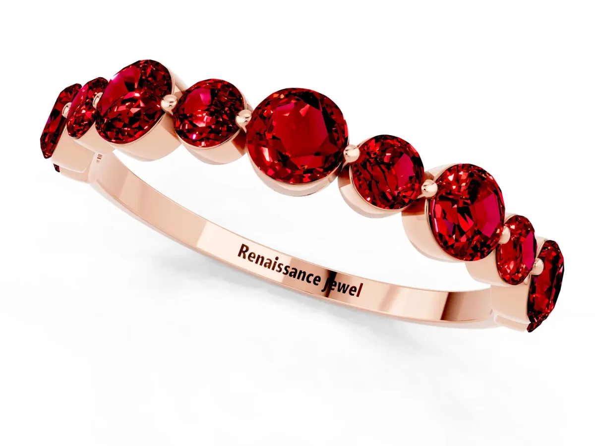 Round Ruby Scalloped Prong Set Eternity Band Rose gold