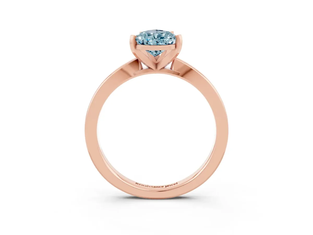 Pear Cut Aquamarine Solitaire Engagement Ring with Classic Band and Four-Prong Setting Rose gold