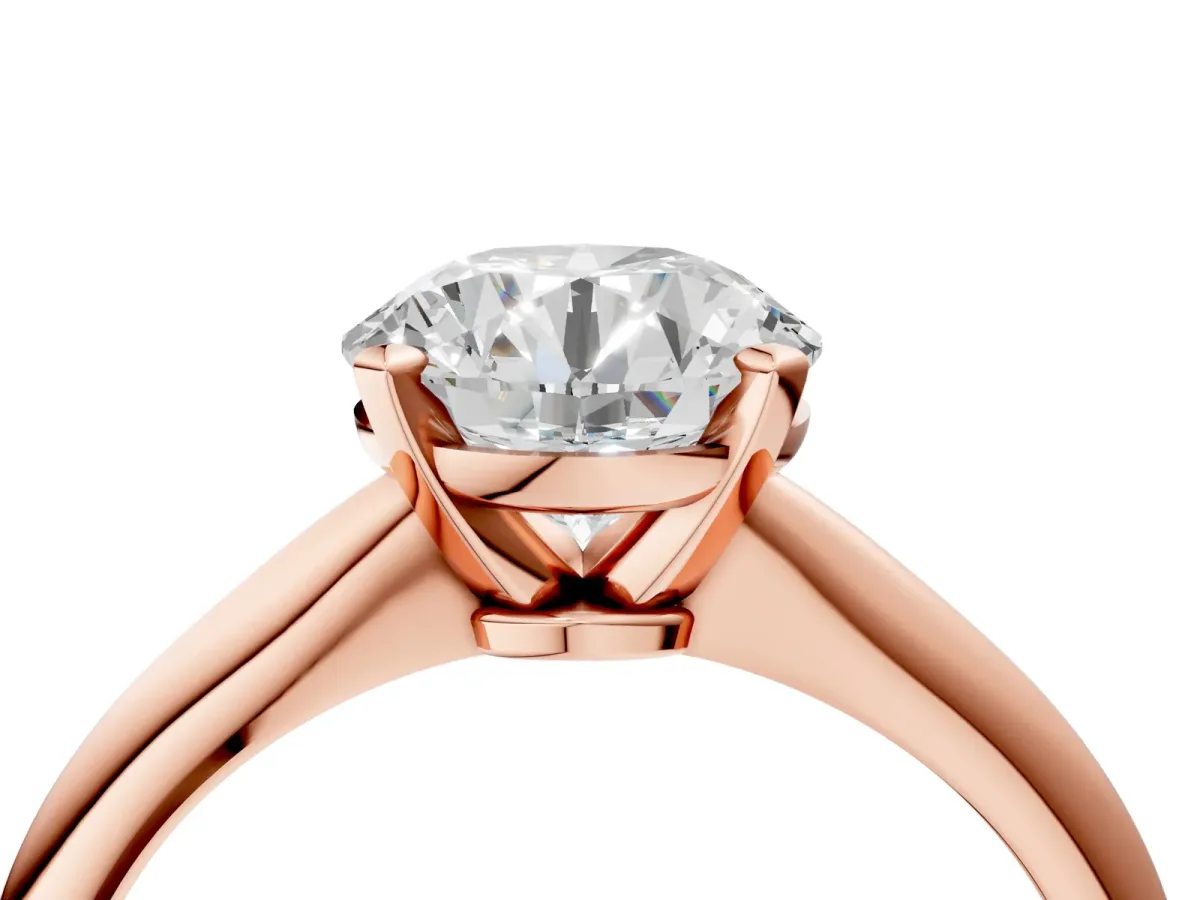 Round Cut Diamond Solitaire Engagement Ring with Classic Band and Four-Prong Setting Rose gold