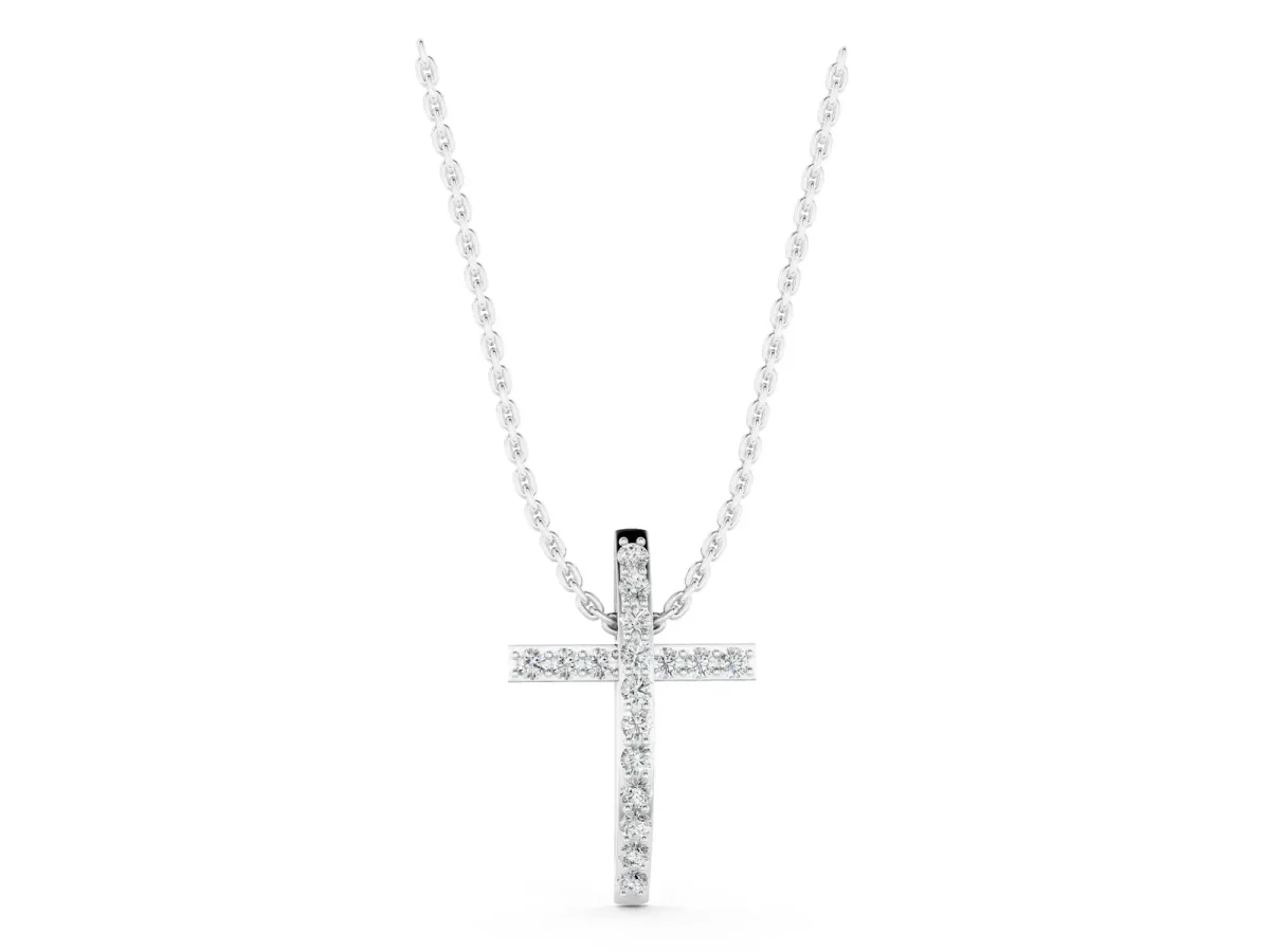 Pavé Round Diamond Cross Pendant with Prong Setting Silver