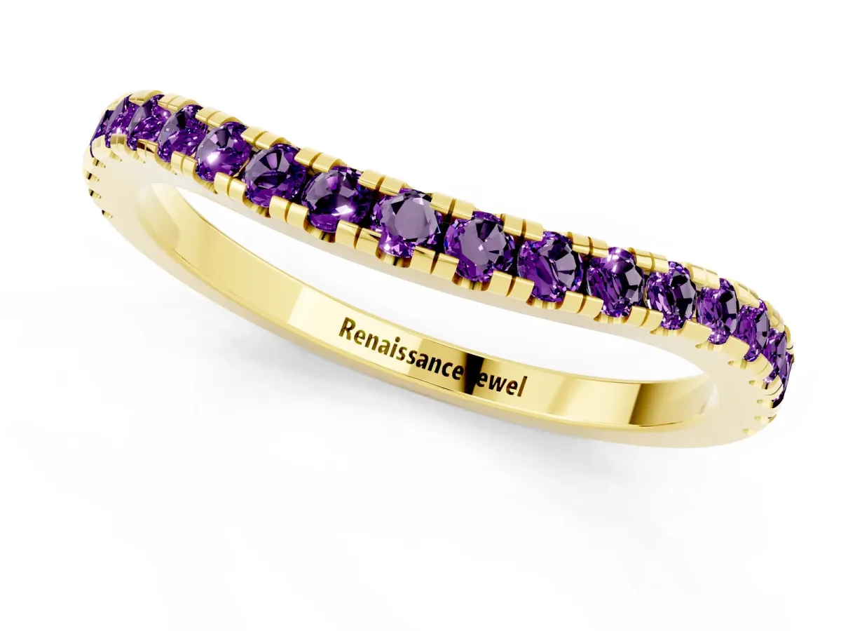 Round Amethyst Pavé Half Eternity Band with Shared Prong Setting Yellow gold