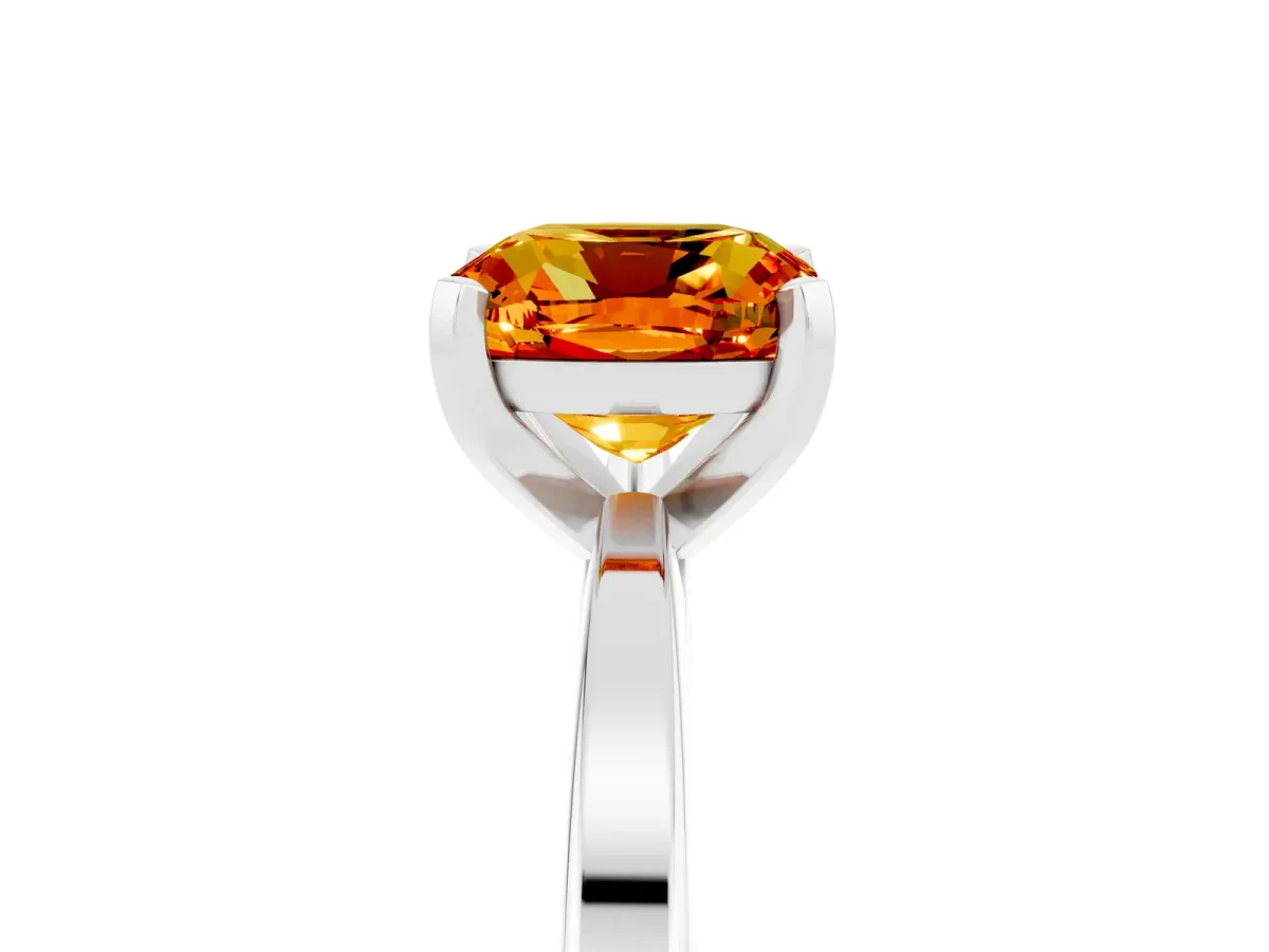 Cushion Cut Citrine Solitaire Engagement Ring with Classic Band and Four-Prong Setting Platinum