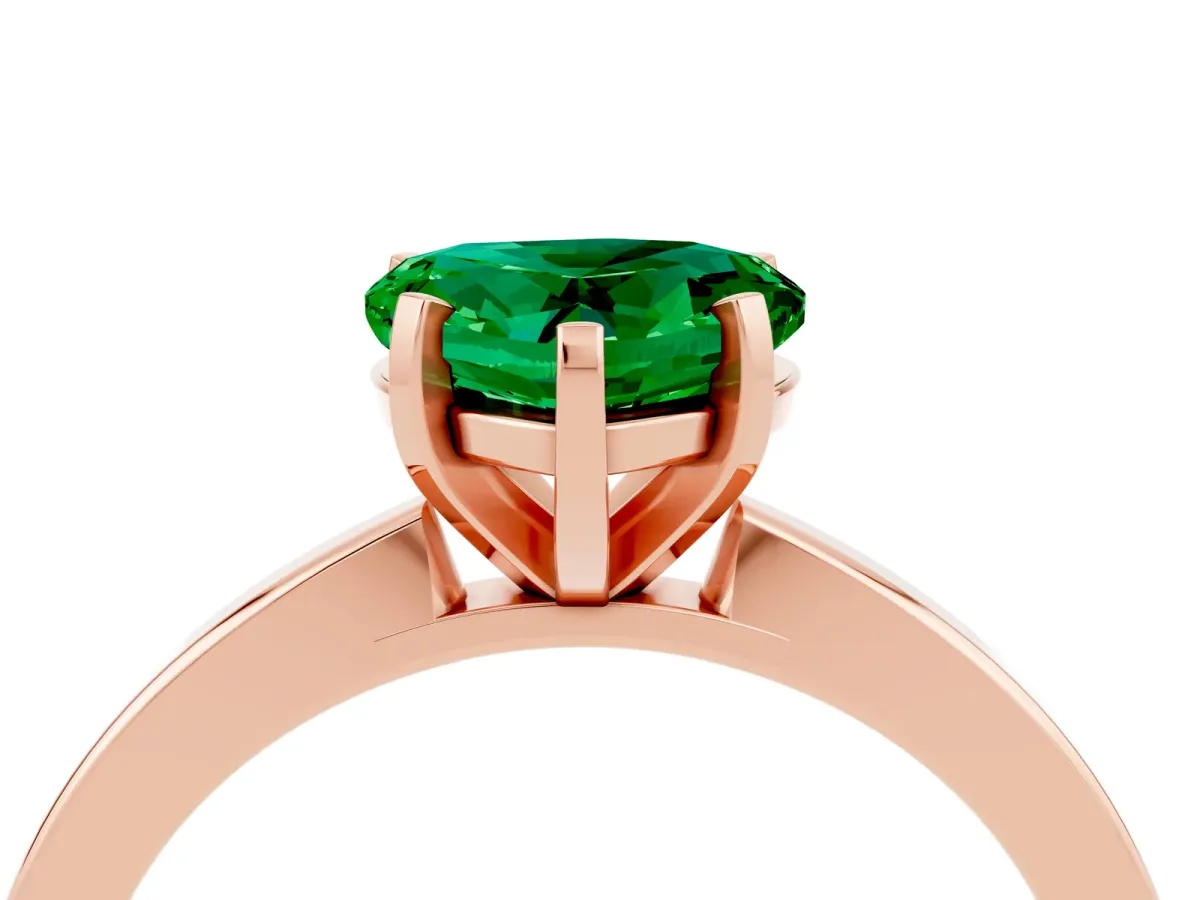 Heart Cut Emerald Solitaire Engagement Ring with Classic Band and Four-Prong Setting Rose gold