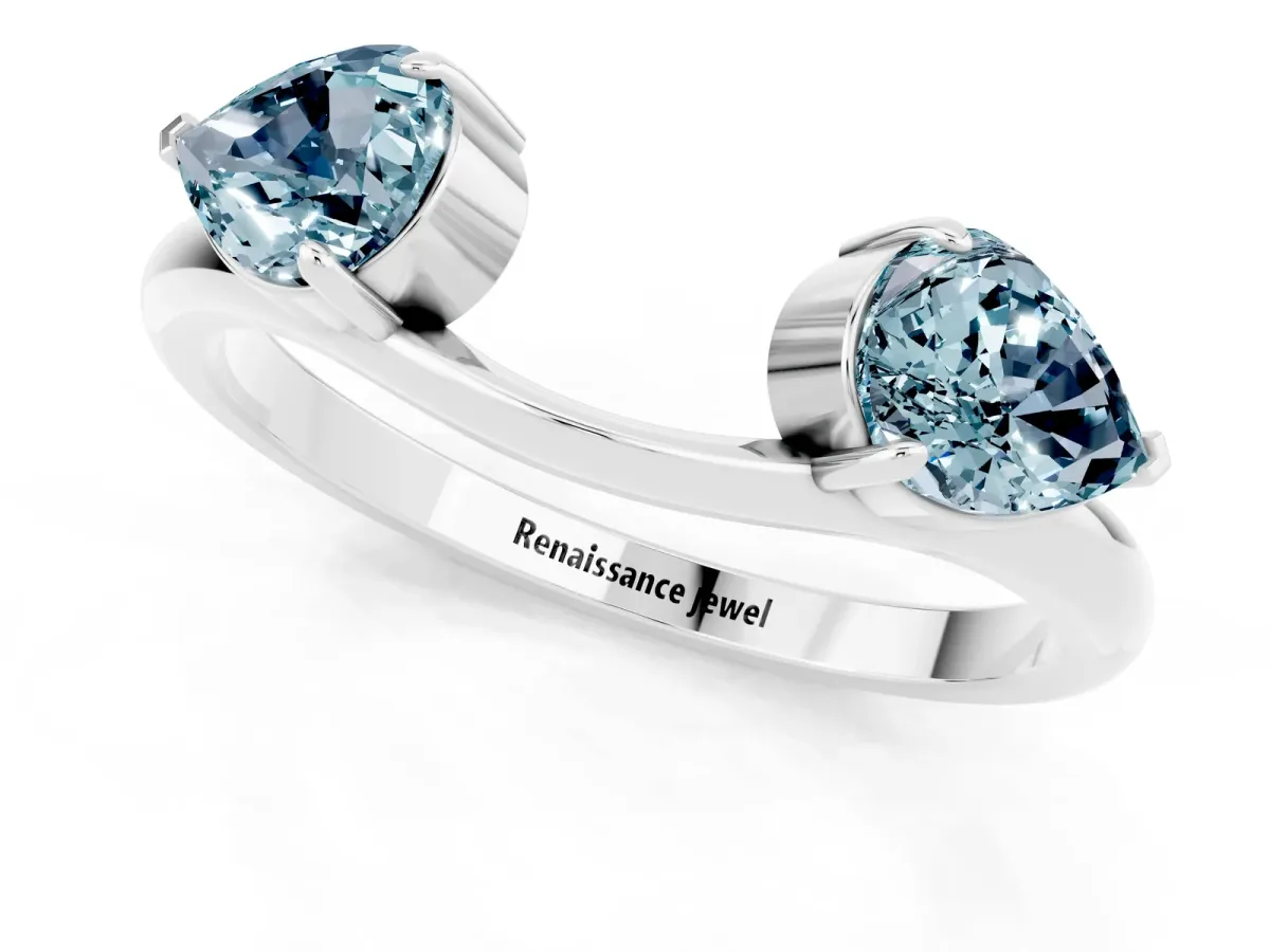 Two-Stone Pear Aquamarine Bypass Ring with Prong Setting Platinum