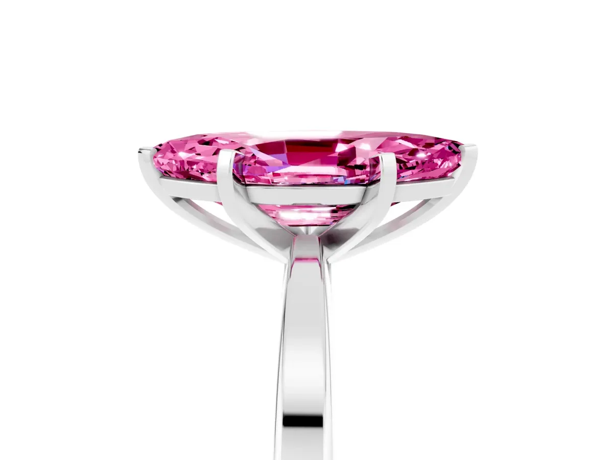 Marquise Cut Pink Sapphire Solitaire Engagement Ring with Classic Band and Four-Prong Setting Silver