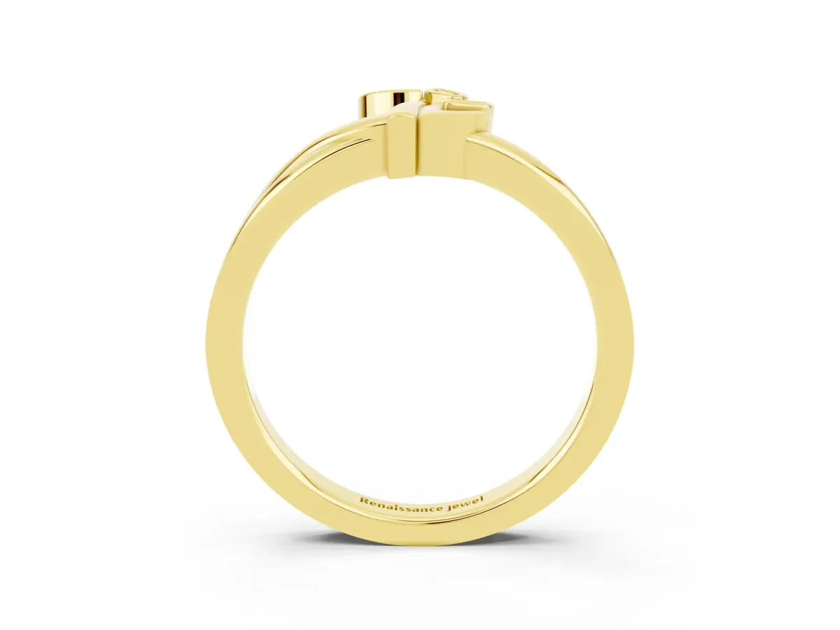 Three-Stone Round Morganite Leaf Bypass Ring with Bezel Setting Yellow gold