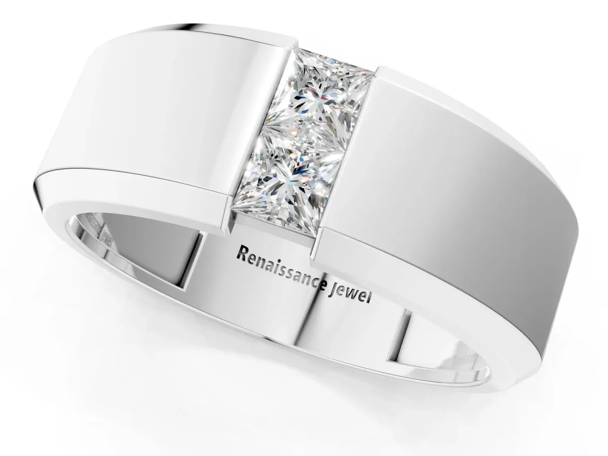 Princess Diamond Two-Stone Mens Band White gold