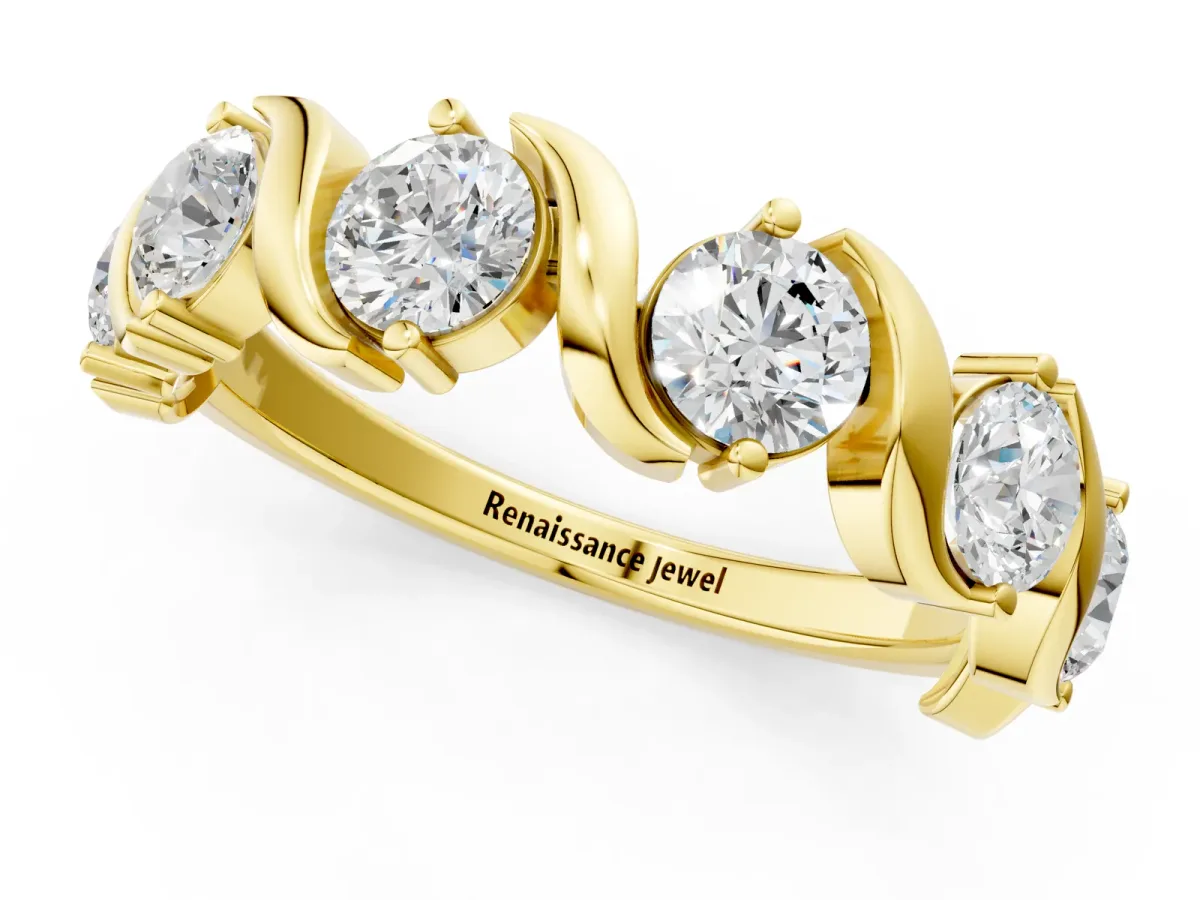 Round Diamond Half Eternity Band with Wave Prong Setting Yellow gold