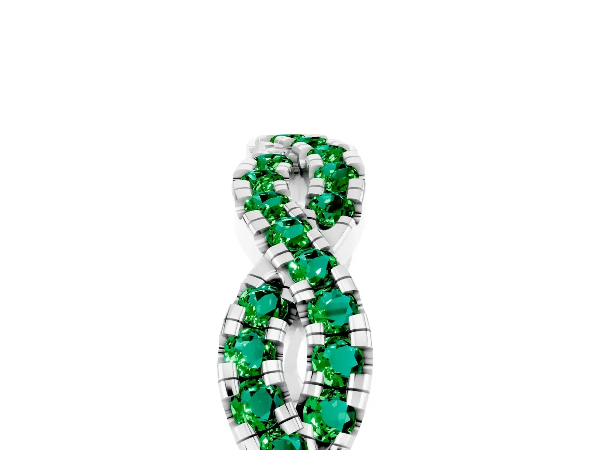 Round Emerald Twisted Eternity Band with Pavé and Shared Prong Setting White gold