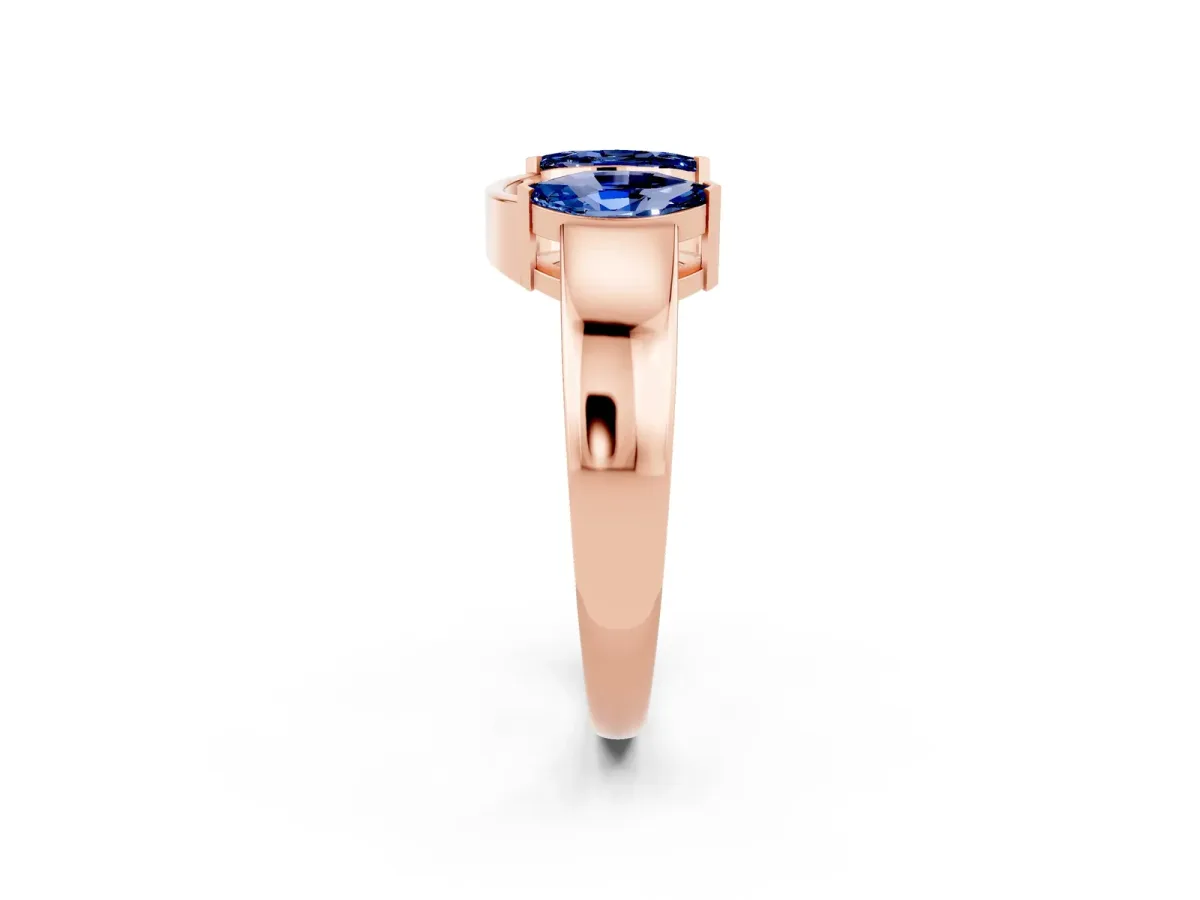 Marquise Blue Sapphire Open Band Ring with Tension Setting Rose gold