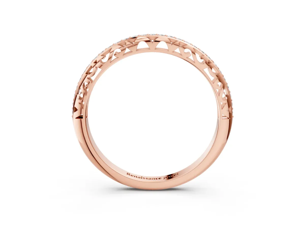 Round Diamond Channel-Set Eternity Band with Filigree Detailing Rose gold