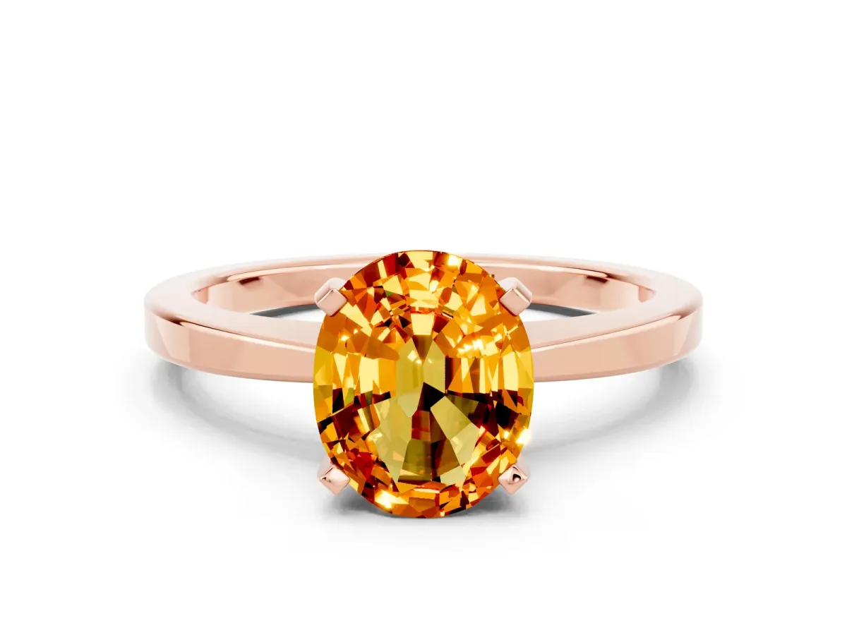 Oval Cut Citrine Solitaire Engagement Ring with Classic Band and Four-Prong Setting Rose gold