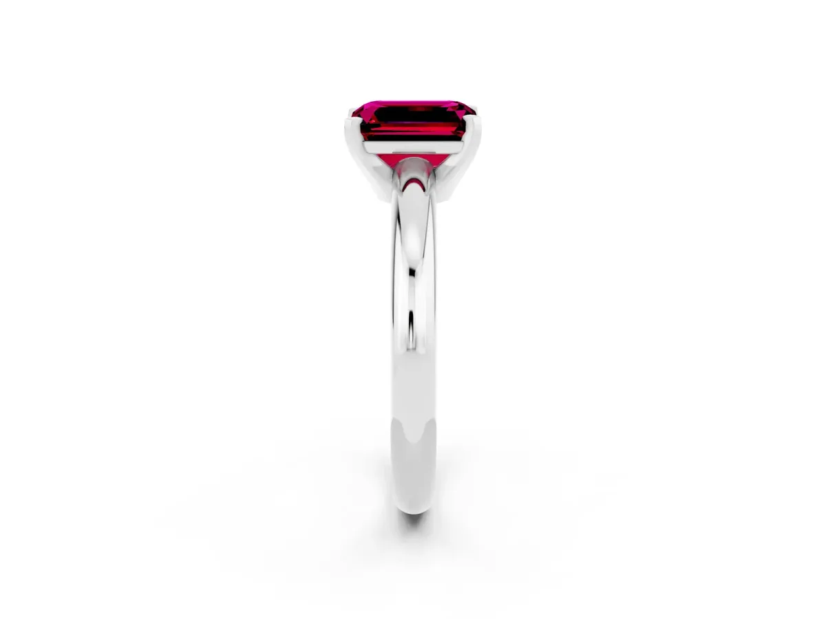 Emerald Cut Garnet Solitaire Engagement Ring with Round Band and Four-Prong Setting Platinum