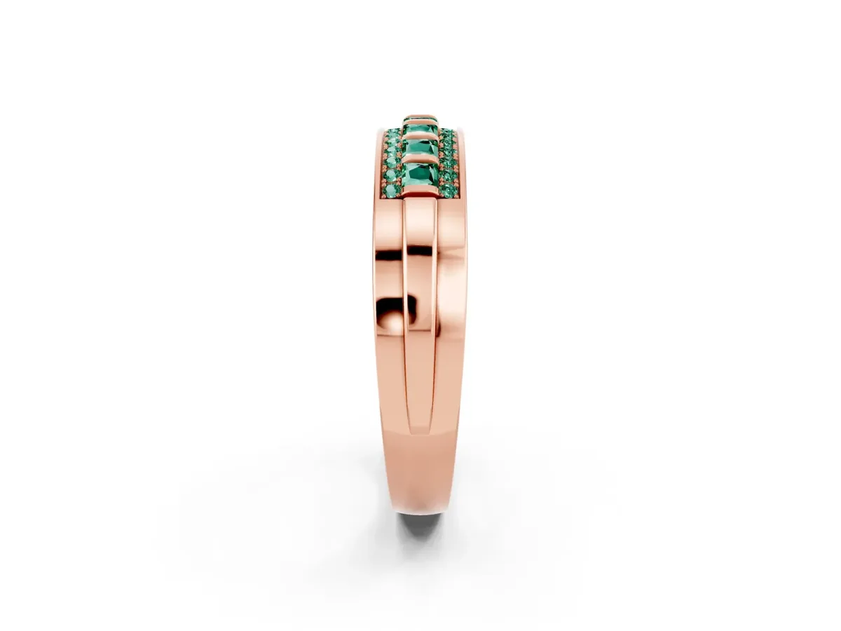 Bar-Set Princess Cut Green Sapphire Pavé Band Rose gold