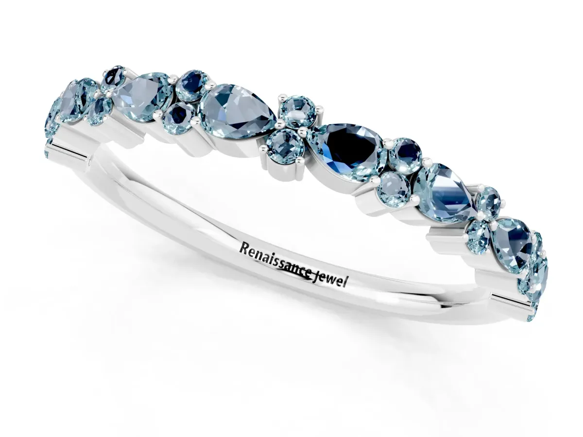 Pear and Round Aquamarine Wedding Band Platinum