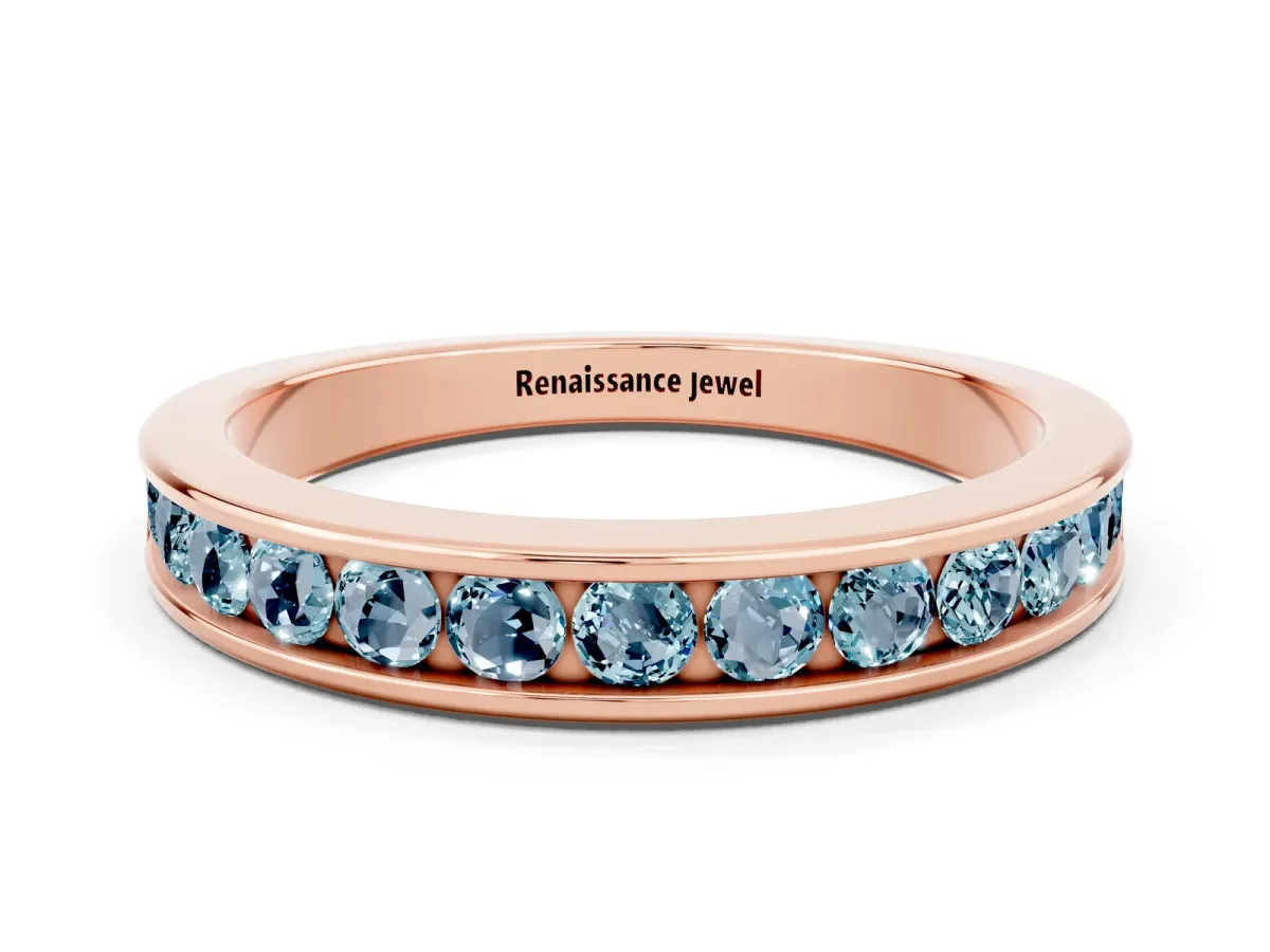 Channel Set Round Aquamarine Eternity Band Rose gold