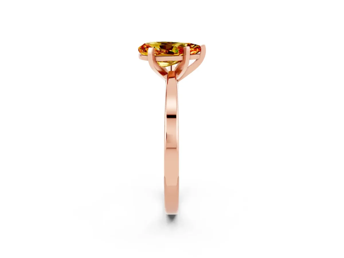 Pear Cut Citrine Solitaire Engagement Ring with Classic Band and Four-Prong Setting Rose gold