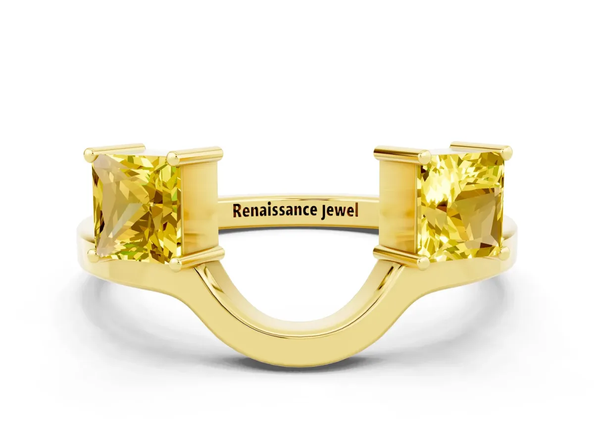 Princess Cut Yellow Sapphire Two-Stone Open Band Ring with Four-Prong Setting Yellow gold
