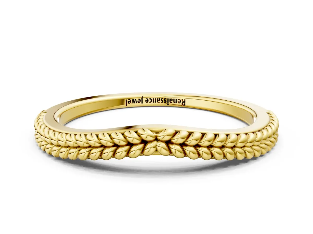 Braided Milgrain White Gold Contour Band Yellow gold