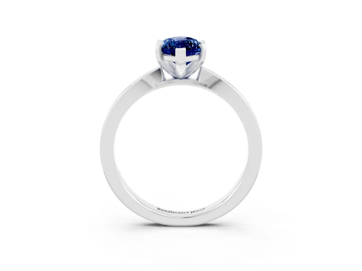 Marquise Cut Blue Sapphire Solitaire Engagement Ring with Classic Band and Four-Prong Setting Silver