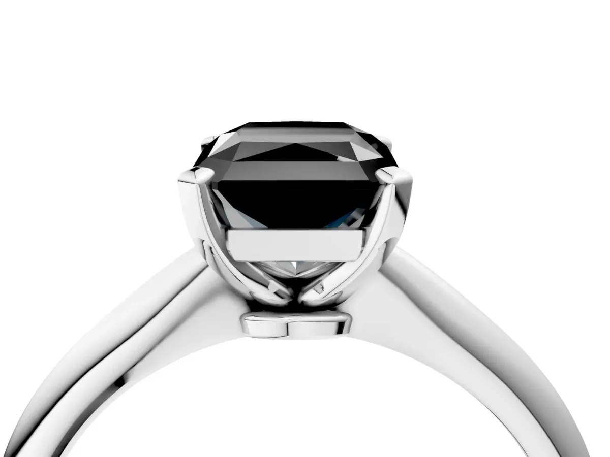 Fancy Black Radiant Cut Diamond Solitaire Engagement Ring with Classic Band and Four-Prong Setting Platinum