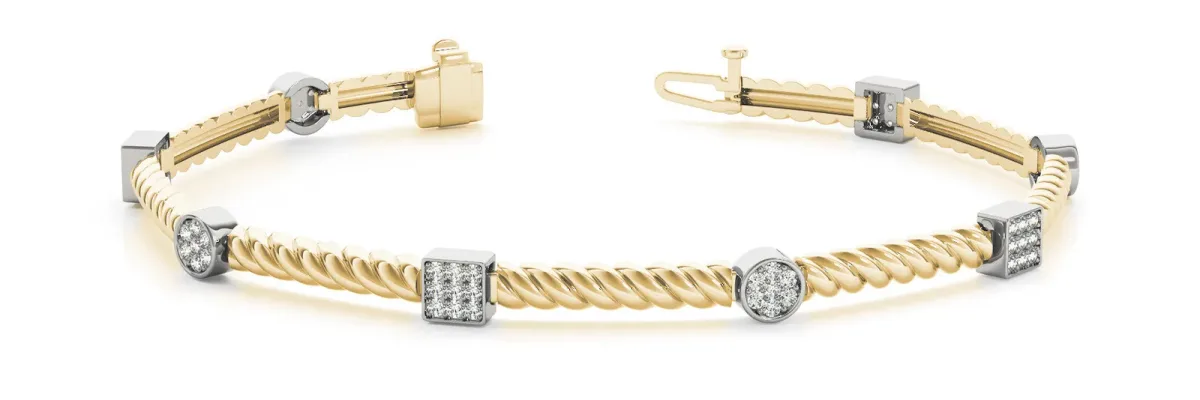 Round Pavé Diamond Twist Bracelet with Box Clasp Yellow gold
