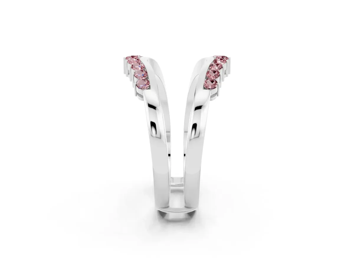 Round Morganite Chevron Contour Band with Prong Setting Platinum