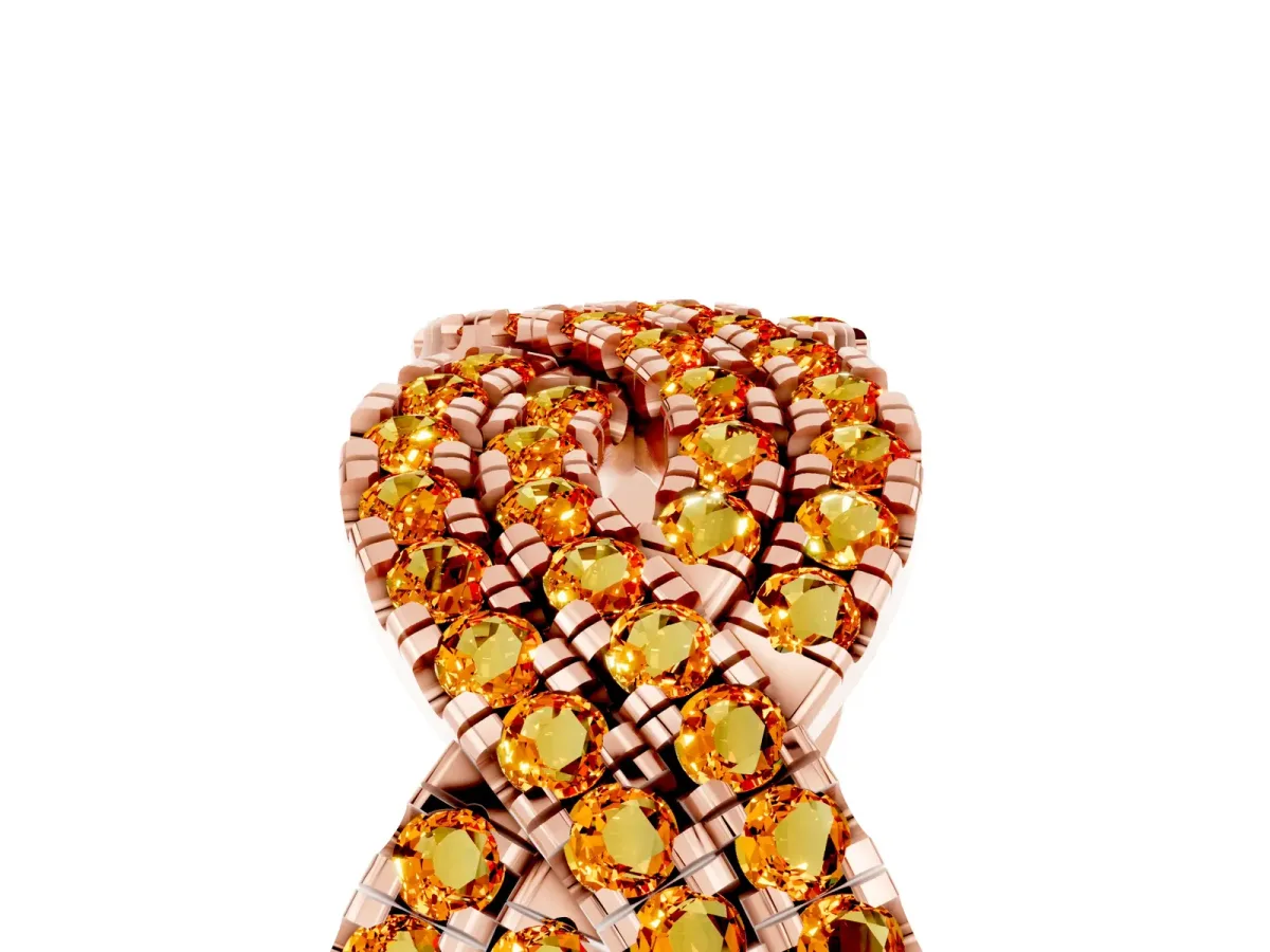 Pavé Round Citrine Infinity Twist Band with Shared Prong Setting Rose gold