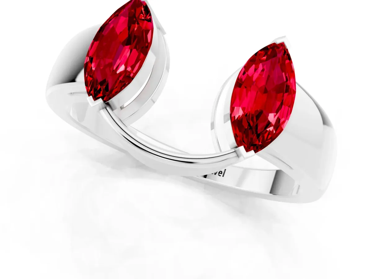 Marquise Ruby Open Band Ring with Tension Setting White gold