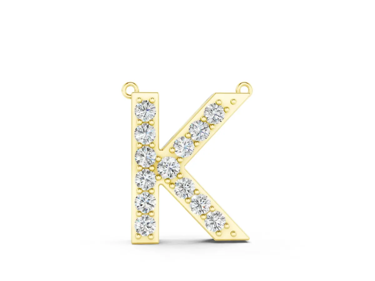 Pavé Round Prong Set Initial Pendant Yellow gold