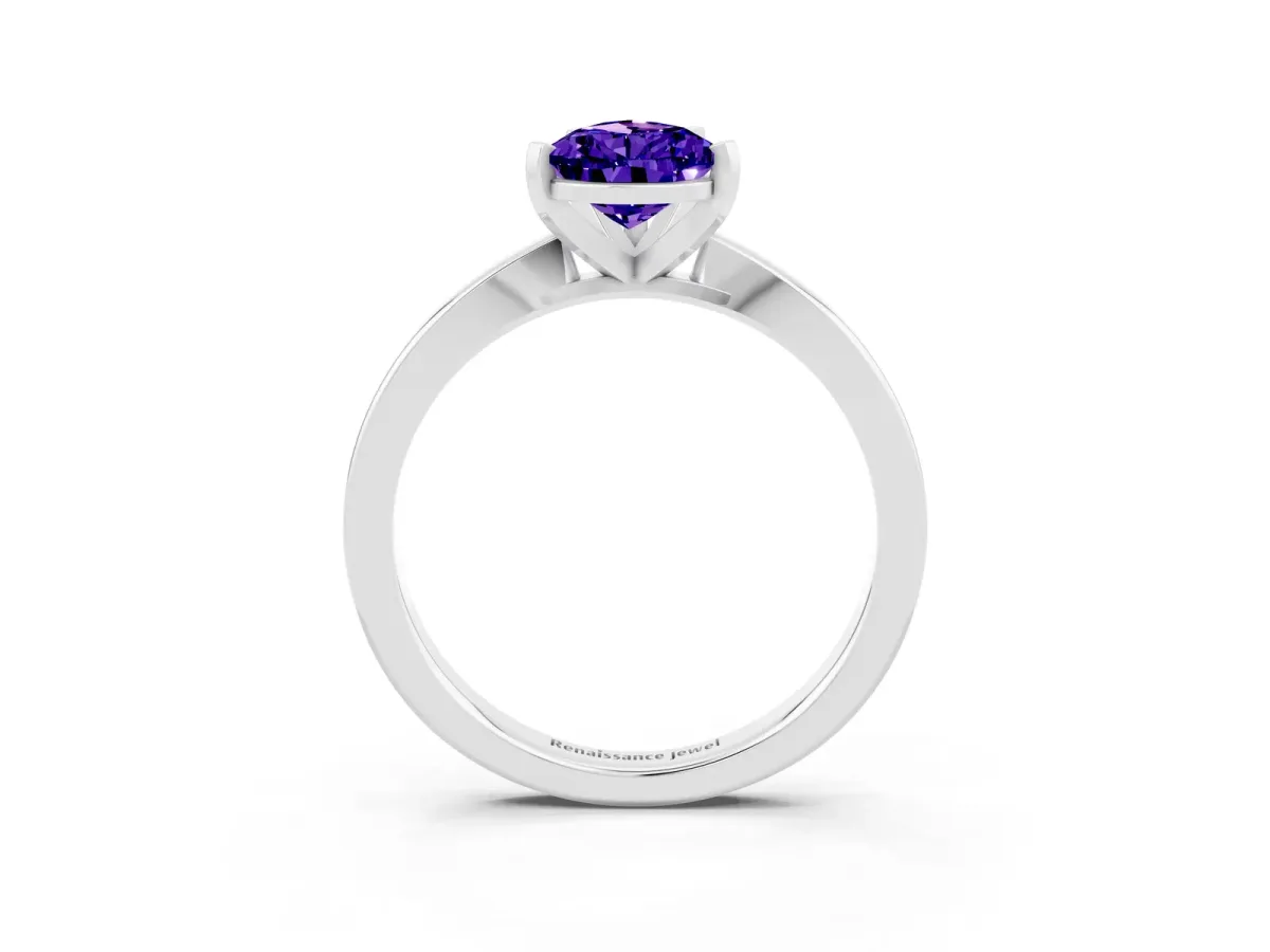Pear Cut Tanzanite Solitaire Engagement Ring with Classic Band and Four-Prong Setting Platinum